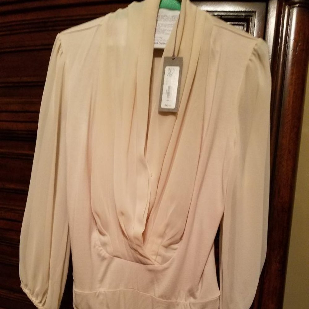 NY & Company cream colored blouse thong bodysuit in size small